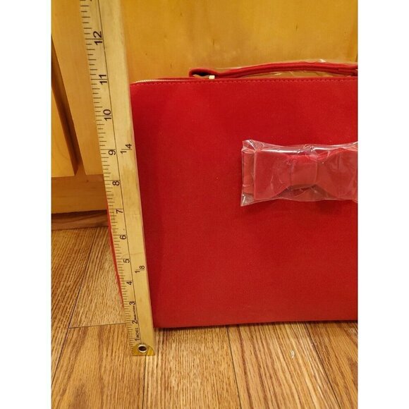 Estee Lauder Red Velvet Gold Zipper Cosmetic Bag with Handle 9 1/2 x 12 1/2 x 4 - Picture 11 of 15